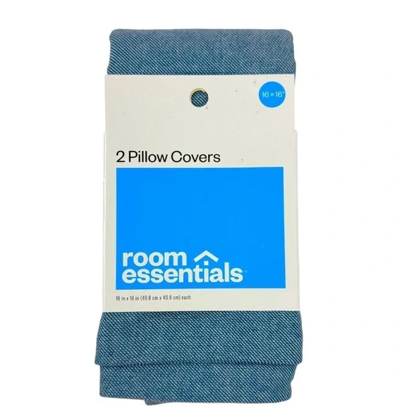 Room Essentials Pillow Covers Square 16 x 16 Blue Zippered New with Tag
