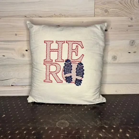 Hero Embroidered Pillow Decorative Throw Cushion Patriotic USA Decor‎