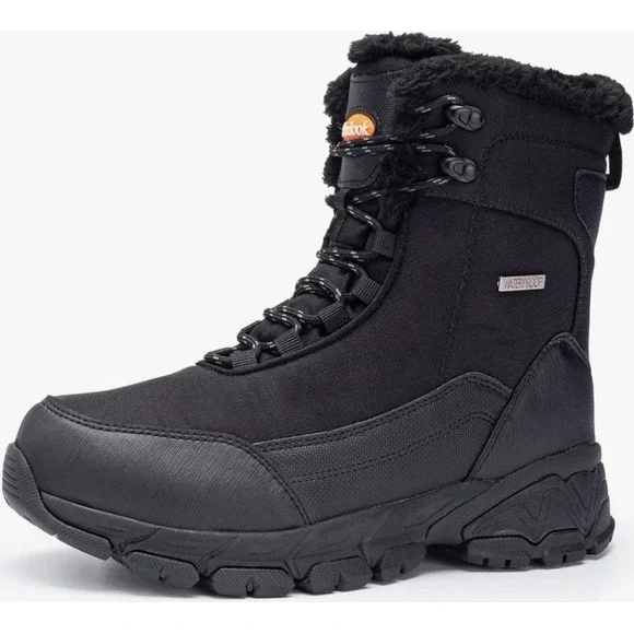 Shulook Mens Waterproof Snow Boots Black Faux Fur Lined Insulated Winter ‎ 9.5