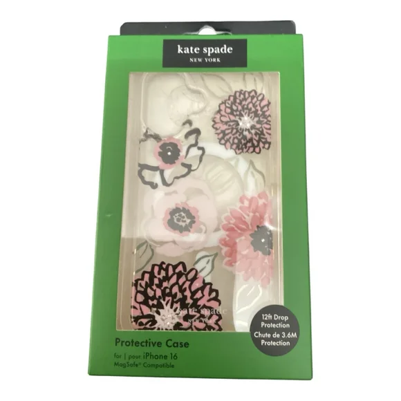 Kate Spade New York Pink Black Clear Floral iPhone 16 Case