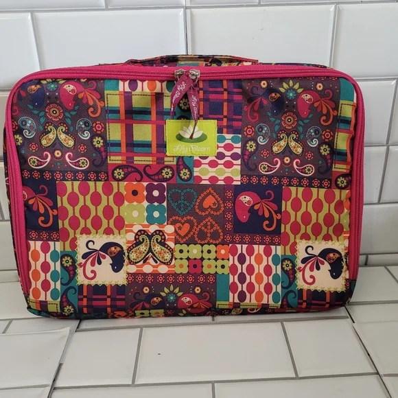 LILY BLOOM Colorful Shapes Paisley Print Laptop Carrying Case Double Zip Closure