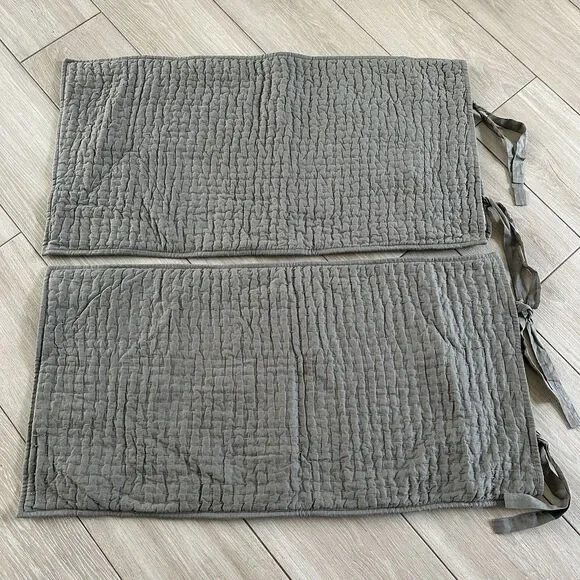 Pottery Barn Set of 2 King Gray Pick Stitch Pillow Shams Quilted Cotton Linen