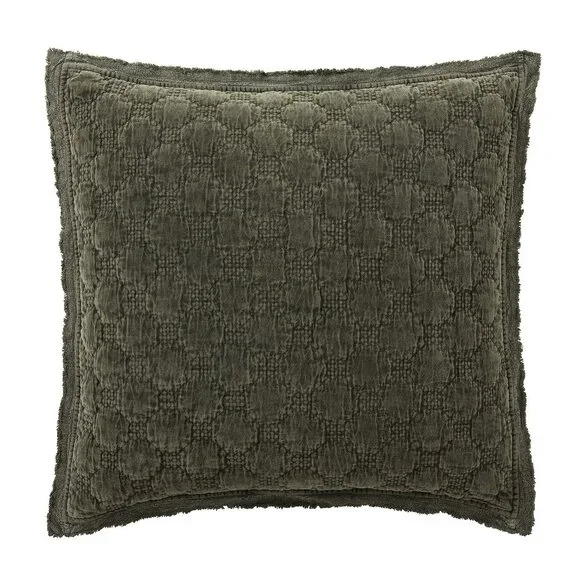 Pottery Barn Velvet Lattice Handcrafted Quilted Pillow Sham EURO Loden Green NWT