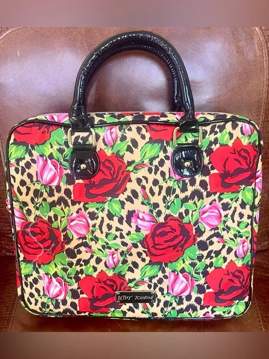 Betsey Johnson Vibrant Floral Red Roses & Leopard Print Laptop & Satchel Bag
