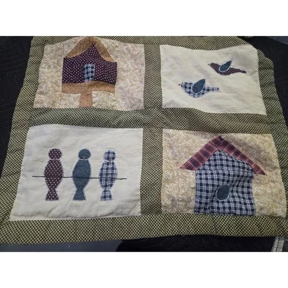 Handmade Quilted Birdhouse Decorative Pillow Sham Cover Country Farmhouse