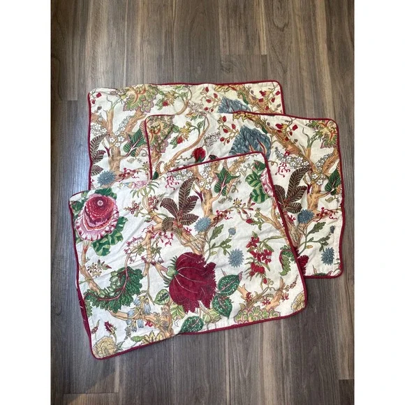 Pottery Barn Wells Palampore Pillow Shams Lot of 3 Cotton Linen Floral Jacobean