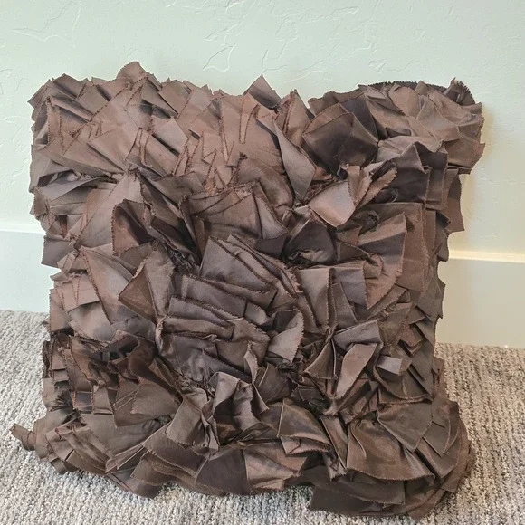 Pier 1 Satin Ruffle Brown Decor Throw‎ Pillow Case All Ruffles 16x16