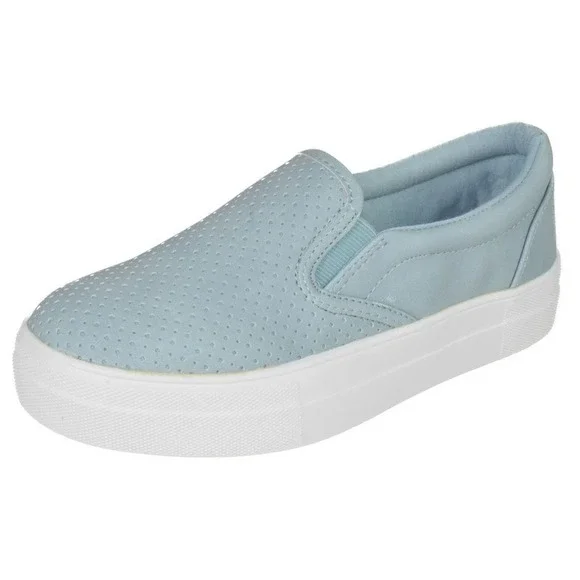 Women Slip on Platform Sneakers Blue Faux Leather Cushioned Flats Size 9