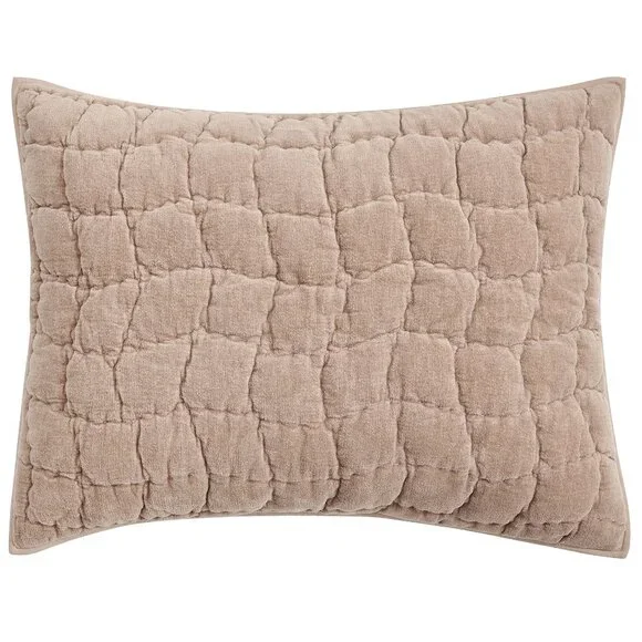 Pottery Barn Cozy Cloud Quilted Std Pillow Sham Cover Camel Cotton Linen NEW