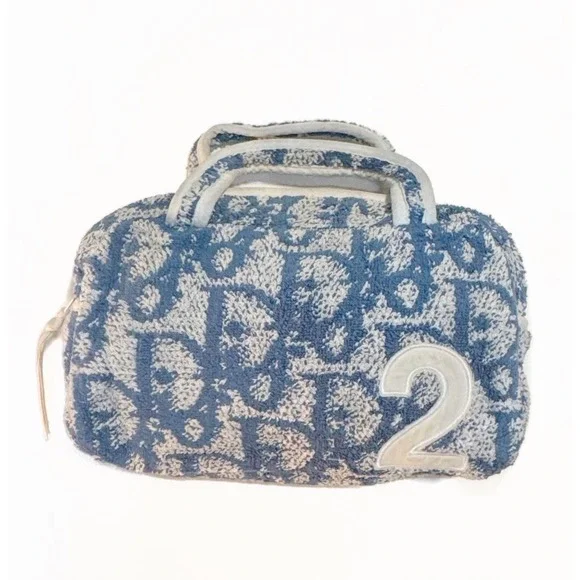 Vintage Christian Dior Trotter Bag John Galliano Blue Monogram Terry Cloth Pouch