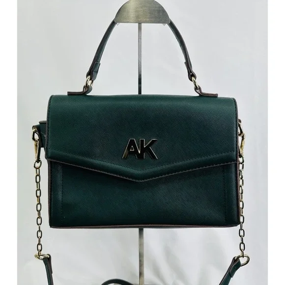 Anne Klein Satchel Shoulder Flap Crossbody Bag w/Gold Chain Strap Green