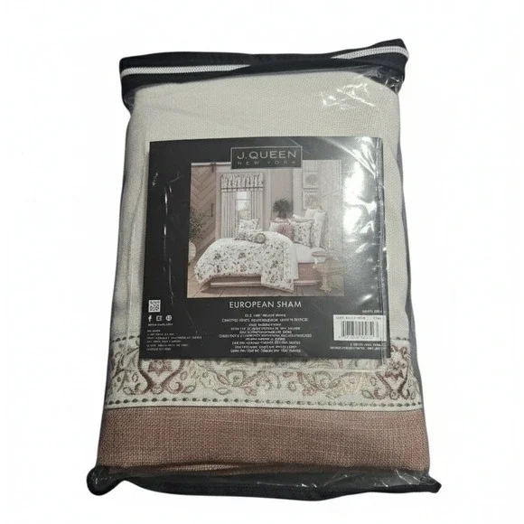 J. Queen New York Santa Rosa European Sham‎ Cream Dusty Rose Floral Embroidered