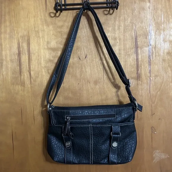 ROSETTI DOUBLE STRAP BLACK LEATHER SATCHEL‎ PURSE ADJUSTABLE