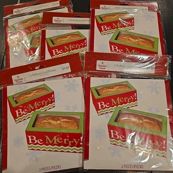 Christmas Bakery Boxes Holiday Loaf‎ Pan Treat Boxes Be Merry 12 Ct  6 pks NEW