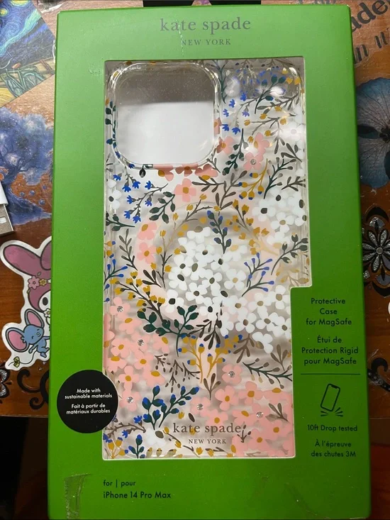 kate spade Clear Floral MagSafe Case in Pink, White & Green iPhone 14 Pro Max