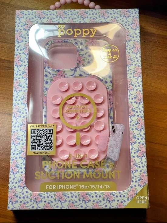 poppy 2-in-1 Pink Phone Case with Suction Mount for iPhone