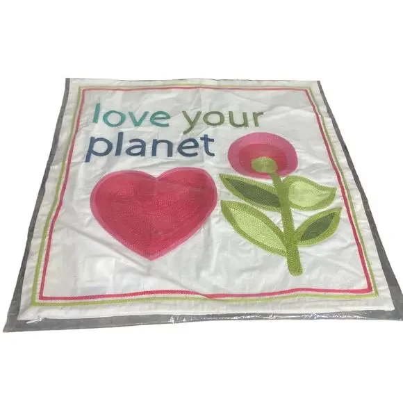 PB Teen Love Your Planet Pillow Cover Sham Square‎ 18 x 18 New Pottery Barn