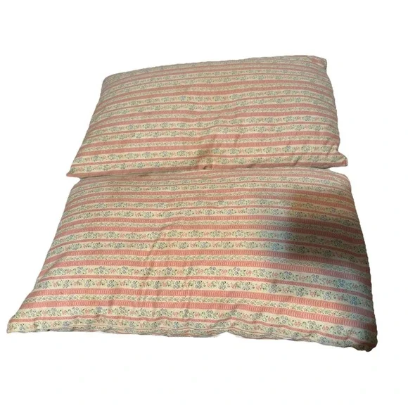 Vintage Feather Down Pillows Pink Flower Stripe Ticking 23