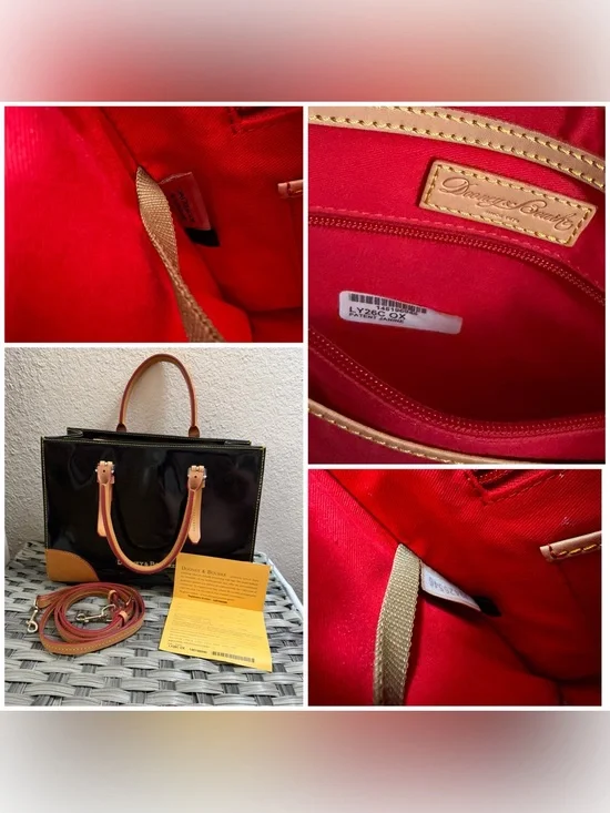 Dooney & Bourke Janine Black Patent Leather Satchel Tote Bag w/ Leather Handles