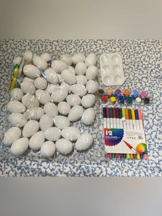 DIY Easter Egg Decorating Kit 50 Eggs Paint, Pens, Palette & Ribbons Craft Set
