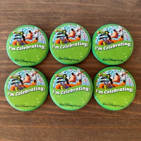 6pc Disney World I'm Celebrating Goofy Button Pins Lot of 6