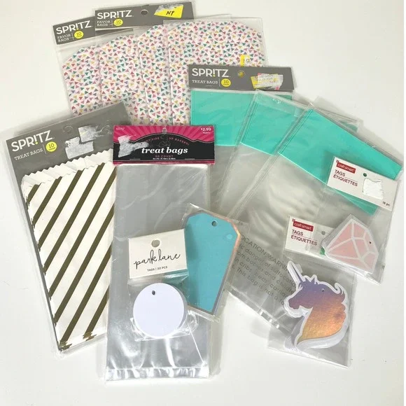 Party Gift And Treat Bags And Tags Lot NWT Unicorn Teal Gold