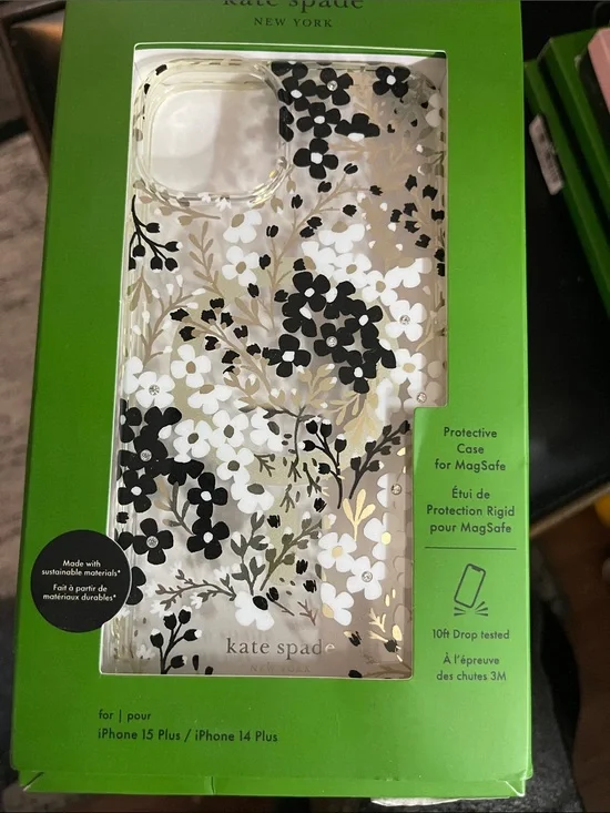 kate spade Black, White & Gold Floral MagSafe iPhone 15/14 plus