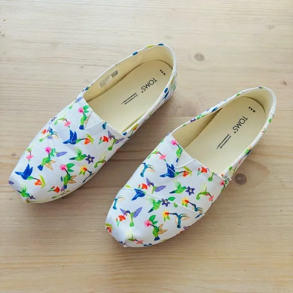 Toms Women’s Alpargata Hummingbirds‎ Print cloud grey slip on shoes flats 8.5