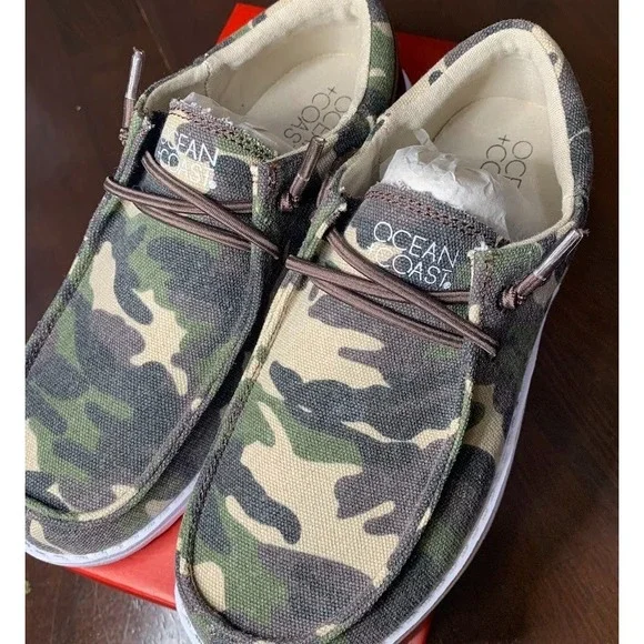 Ocean + Coast Oliver Boat Shoes Youth 3 Camo New Canvas‎ Slip On CK2274