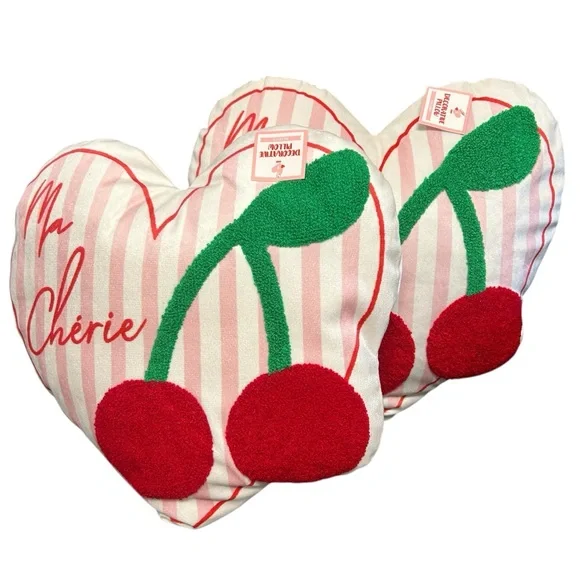 Target‎ Heart Ma Cherie Cherries Pink Throw Pillow Set Of 2 NEW 14 inches