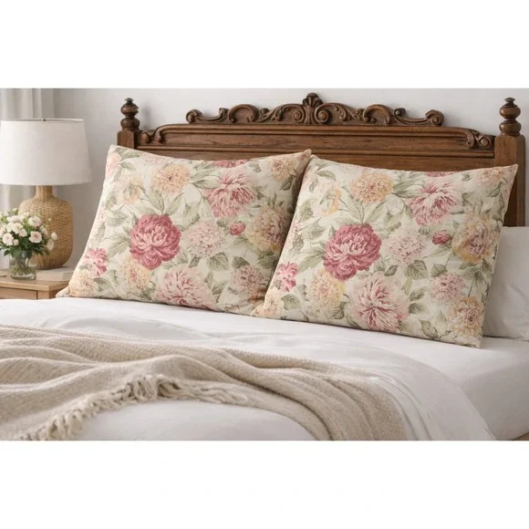 Vtg 90s Cannon Floral Pillowcases Cotton Poly Blend Floral Standard Set of 2‎