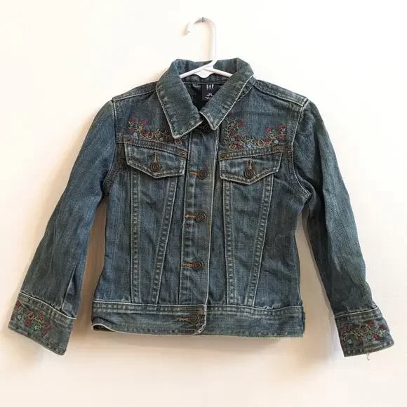 Vtg Y2K Gap Denim Jacket Girls Sz 4-5T Embroidered