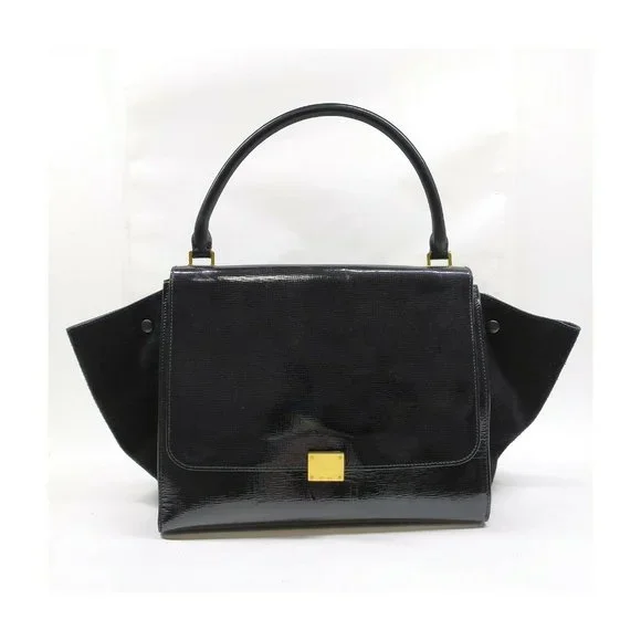 AUTHENTIC CELINE Hand Bag Black Enamel