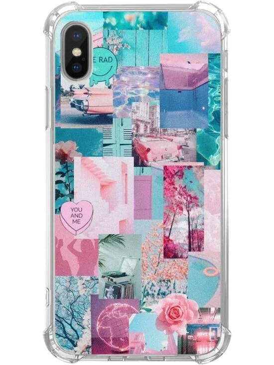 iPhone X XS Case Vintage Retro Pink Blue Collage Aesthetic Floral TPU Bumper New