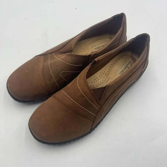 Clarks Collection Brown Leather‎ Slip On Loafers Womens 5 M 261675544025 Comfort