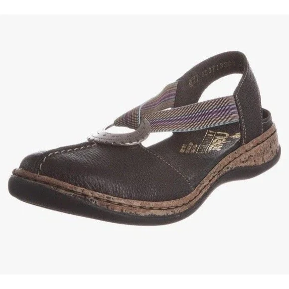 Rieker Women Daisy 62 Sz 41 Us 9.5 Black Leather Slip On Flats Shoes Loafers