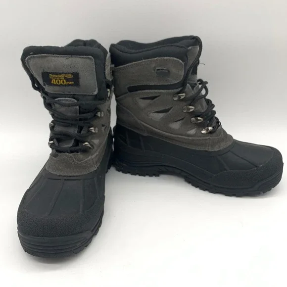 Falls Creek Winter Boots Mens 8 Gray Black Thinsulate 400g Leather Duck Boots
