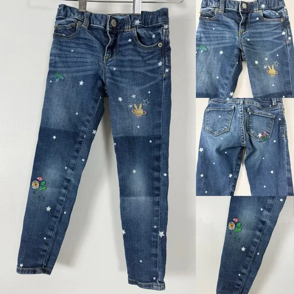 GAP Sarah Jessica Parker Jeans Embroidered Skinny Fit Size‎ 5 Girls Adjustable