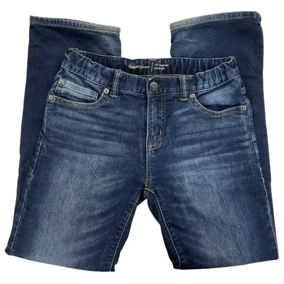 Gap Kids‎ 1969 Girls 12 Denim Jeans Regular Straight Knit Lined Medium Wash