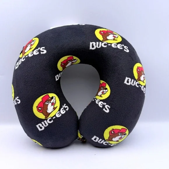 Buc-ee's Travel Neck Pillow OS Black All Over Beaver Logo Print Snap Closure