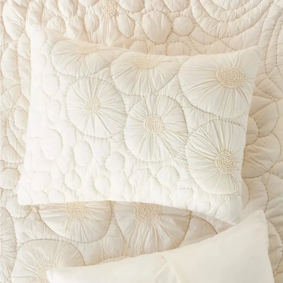 Anthropologie FLORA COTTON TEXTURED SHAMS, KING SET OF 2 Style 4540H752AB IVORY