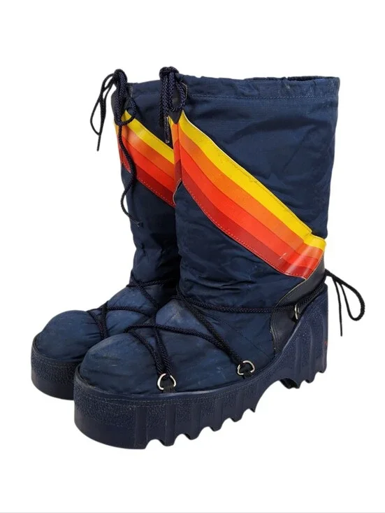 Vintage Rainbow Moon Boots Winter Ski Snow Nylon Mens Size 10 - 11 Size Large
