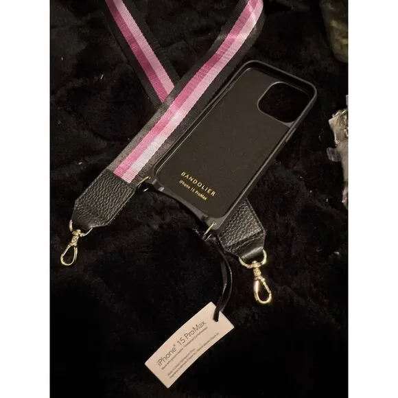 Bandolier 15 pro max Haley wallet case & Thick nylon& leather purple skye strap