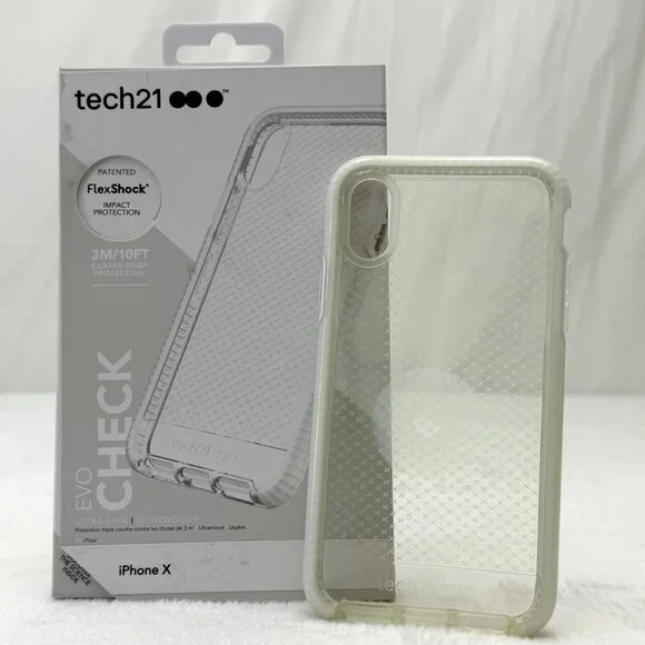 Tech21 EVO Check iPhone X Case FlexShock Impact Protection Ultrathin Clear White
