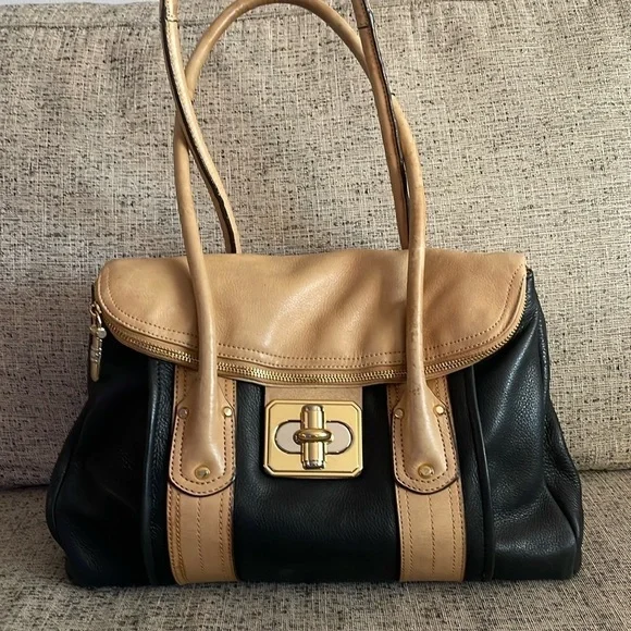 B. Makowsky Rockefeller Leather Satchel Black and Tan