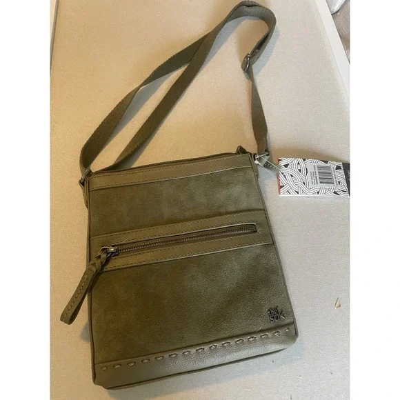 The Sak Sage Green Suede‎ NEW Crossbody Shoulder Bag Square Purse Leather