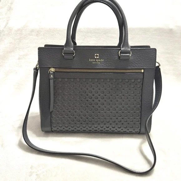 Kate Spade New York Gray Leather Satchel Crossbody Bag Perforated Purse