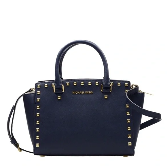 Michael Kors Dark Blue Studded Satchel-Large- Like New