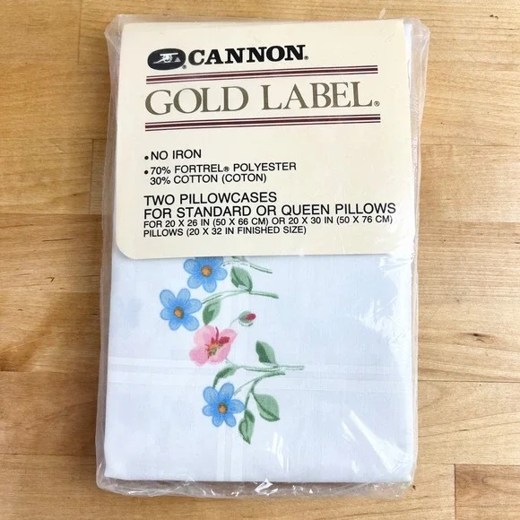 Vintage Cannon Pillowcases Gold Label Serenade Standard Queen White Floral NEW