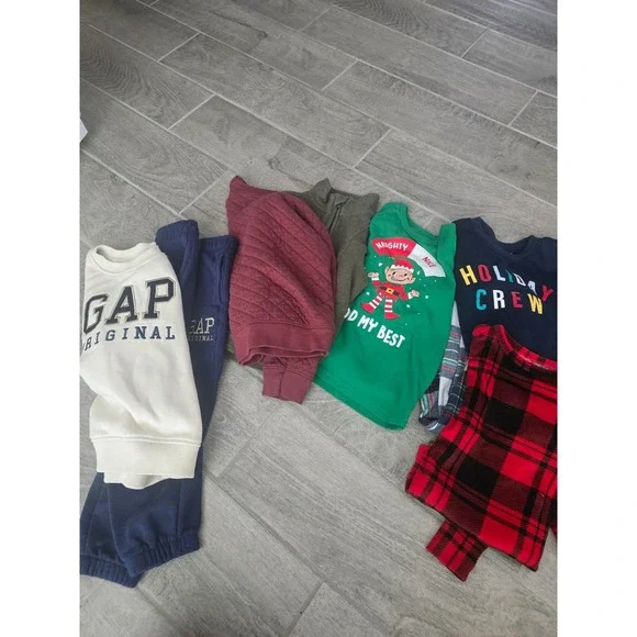 Kids Holiday Pajamas Sweatshirt Pants Sleepwear Outfit Bundle Lot Gap Boy Elf 4t